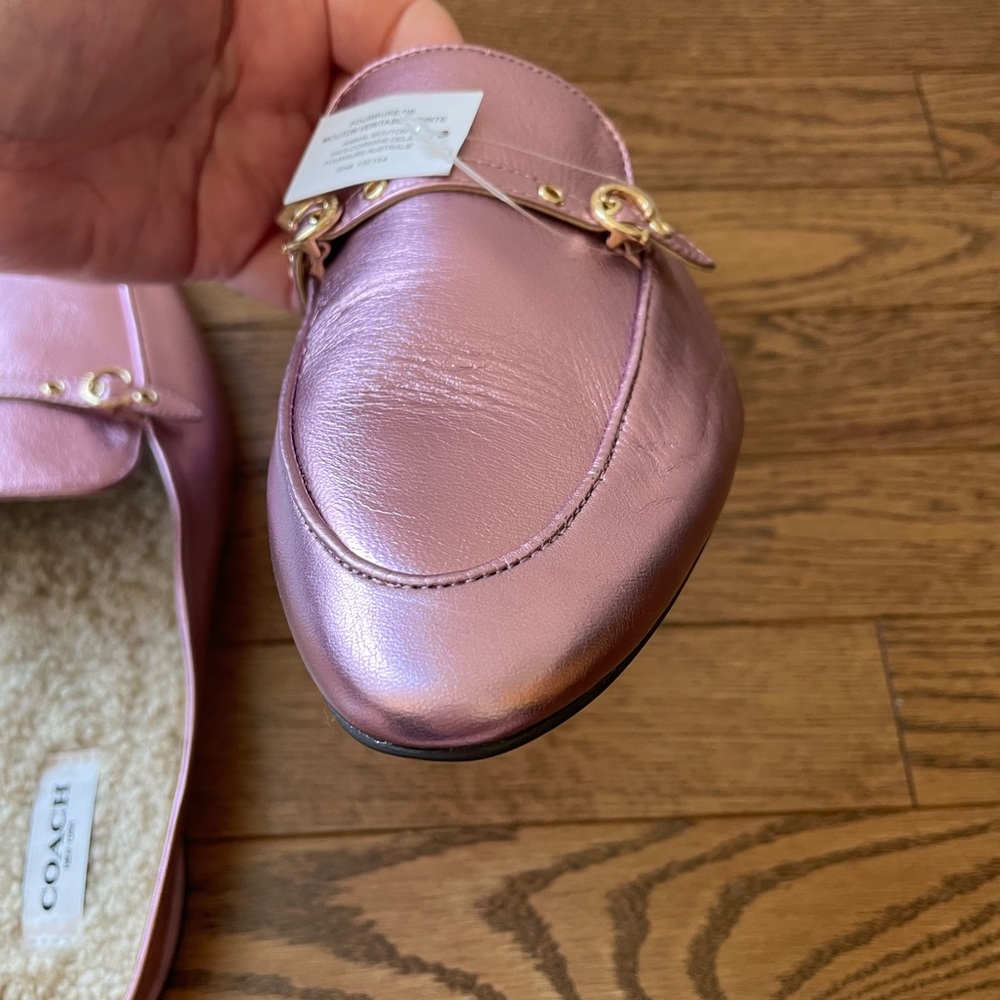 Coach Irene Metallic Pink Barbie Shearling Mule Shoes New - Picture 6 of 16